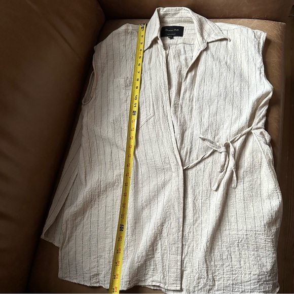 Massimo Dutti pinstripe wrap top linen cotton blouse natural fibers size small - Picture 15 of 17